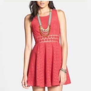 Free People Coral Daisy Lace Knit Skater Dress, Size 4